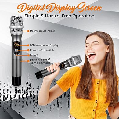 Pyle UHF Wireless Microphone Kit, Battery Operated Handheld Mics, Receiver, USB - Black