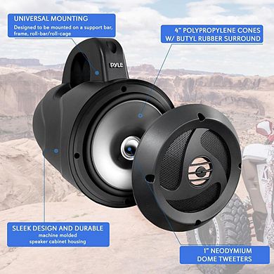Pyle 4" Waterproof Off-Road Speakers 900 Watt Compact PowerSport Vehicle Speaker System - Black