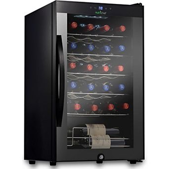 NutriChef 24-Bottle Wine Fridge, Single Zone, Adjustable Temp 41°F-64°F, Ultra Quiet, Black