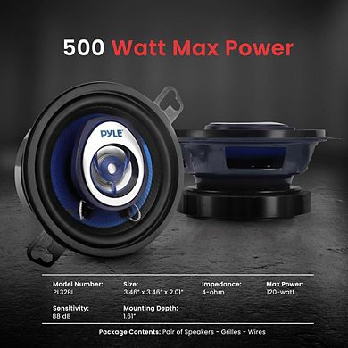 Pyle 3.5" Two-Way Coaxial Speaker System 120 Watts with 1" KSV Voice Coil