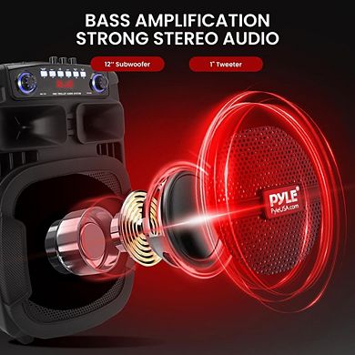 Pyle Portable Bluetooth PA Speaker System -12 Inch Speaker, FM Radio, Includes Wired Microphone