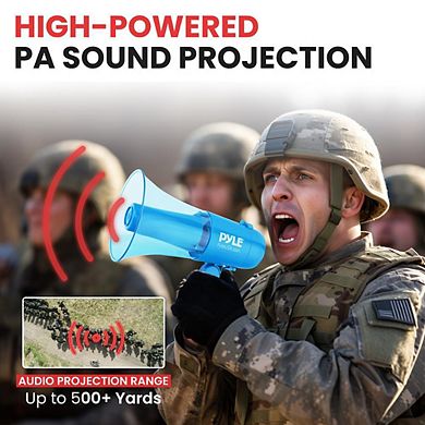 Pyle 30-Watt Waterproof Portable Megaphone with Handheld Mic and Siren - Transparent Blue - PMP36WLT