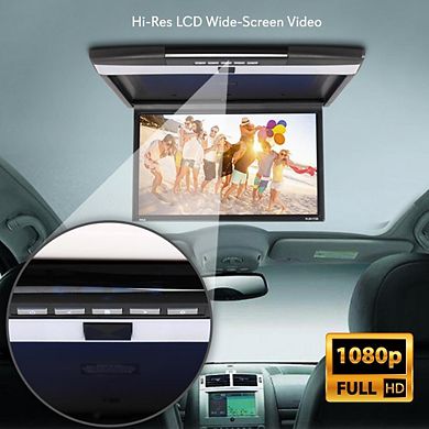Pyle 17.3'' Car Overhead Monitor - Flip-Down Display, HDMI, USB/SD, IR/FM Transmitter, 1080p Support