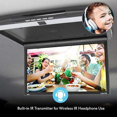 Pyle 17.3'' Car Overhead Monitor - Flip-Down Display, HDMI, USB/SD, IR/FM Transmitter, 1080p Support