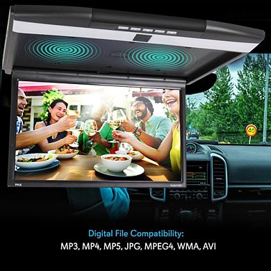 Pyle 17.3'' Car Overhead Monitor - Flip-Down Display, HDMI, USB/SD, IR/FM Transmitter, 1080p Support