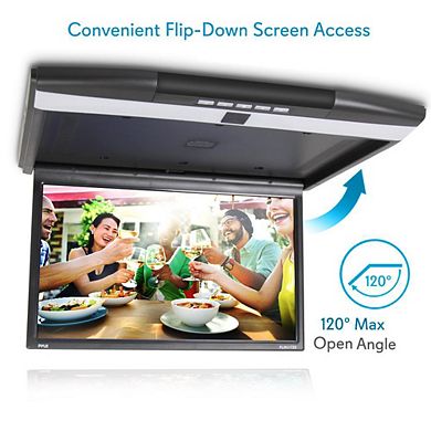 Pyle 17.3'' Car Overhead Monitor - Flip-Down Display, HDMI, USB/SD, IR/FM Transmitter, 1080p Support