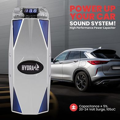 Pyle 0.3 Farad Digital Power Capacitor with Blue Digital Display - High-Performance Car Audio
