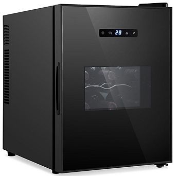 NutriChef PKCWC128 12-Bottle Wine Fridge, Adjustable Temp 41°F-64°F, Mini Cooler, Black