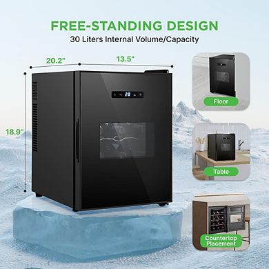NutriChef PKCWC128 12-Bottle Wine Fridge, Adjustable Temp 41°F-64°F, Mini Cooler, Black