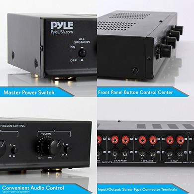 Pyle 4-Channel Stereo Speaker Selector, 100W Per Channel, Independent Volume Control