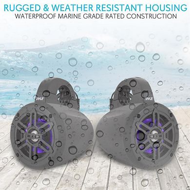 Pyle 4" Waterproof Marine Tower Speakers with Built-in LED Lights 300 Watts
