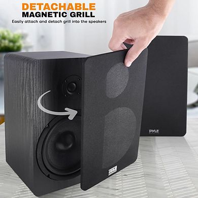 Pyle 6.5" Home Theater Wooden Bookshelf Speakers