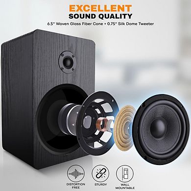 Pyle 6.5" Home Theater Wooden Bookshelf Speakers