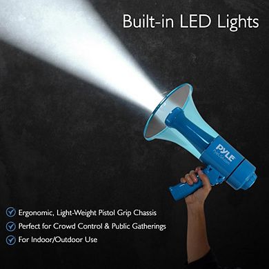 Pyle 40-Watt Waterproof Megaphone with LED Lights and Rechargeable Battery - PMP67WLTB