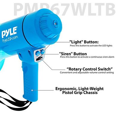 Pyle 40-Watt Waterproof Megaphone with LED Lights and Rechargeable Battery - PMP67WLTB