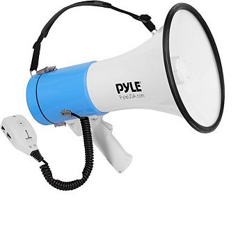 Pyle 50 watt Portable Bullhorn Megaphone with AUX Input and Siren - White - PMPRA515WHI
