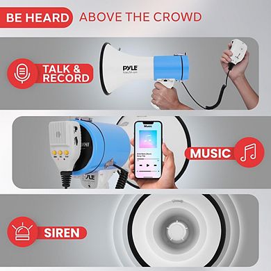 Pyle 50-Watt Portable Bullhorn Megaphone with AUX Input and Siren - White - PMPRA515WHI