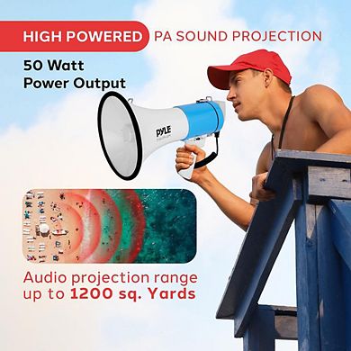 Pyle 50-Watt Portable Bullhorn Megaphone with AUX Input and Siren - White - PMPRA515WHI