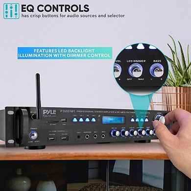 Pyle Pro Audio Hybrid Amplifier Receiver, 3000W, Bluetooth, USB/SD/FM/AM, Rack Mount