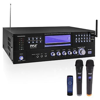 Pyle 4-Channel Karaoke Wireless Mic Amplifier, Built-In CD/DVD, Dual UHF Mics, MP3/USB Reader