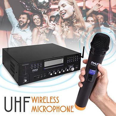 Pyle 4-Channel Karaoke Wireless Mic Amplifier, Built-In CD/DVD, Dual UHF Mics, MP3/USB Reader