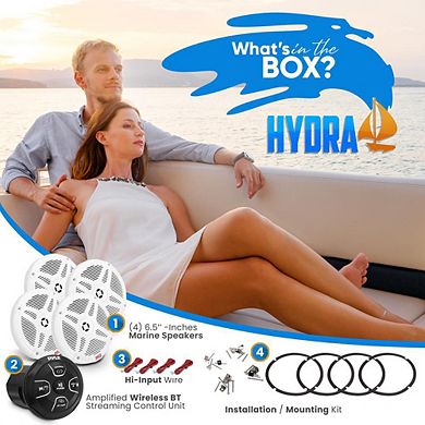 Pyle 6.5" Waterproof Marine Speaker System with Amplified Wireless BT Receiver 300 Watts