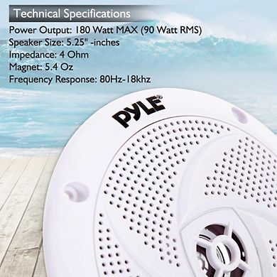 Pyle 5.25" Low-Profile Waterproof Marine Speakers - Slim Style