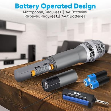 Pyle UHF Wireless Microphone Kit, 2 Handheld Mics, Receiver, Battery Operated, Karaoke
