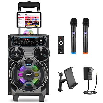 Pyle Portable Bluetooth PA Speaker - 8” BT Audio System - 6.5mm in, Trolley, Wheels - Wireless Mic