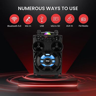 Pyle Portable Bluetooth PA Speaker - 8” BT Audio System - 6.5mm in, Trolley, Wheels - Wireless Mic