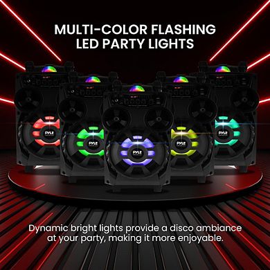 Pyle Portable Bluetooth PA Speaker - 8” BT Audio System - 6.5mm in, Trolley, Wheels - Wireless Mic