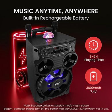 Pyle Portable Bluetooth PA Speaker - 8” BT Audio System - 6.5mm in, Trolley, Wheels - Wireless Mic
