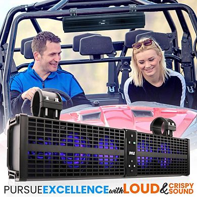 Pyle ATV/UTV Powersports Soundbar System, 24", Bluetooth, 80W Peak, LED Lights, IPX6 Waterproof