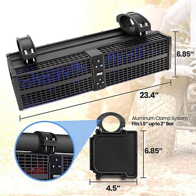 Pyle ATV/UTV Powersports Soundbar System, 24", Bluetooth, 80W Peak, LED Lights, IPX6 Waterproof