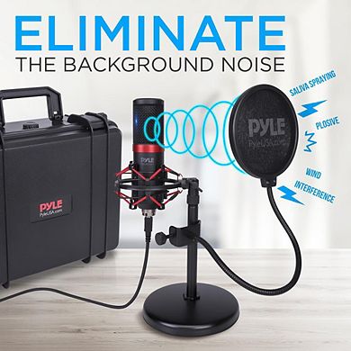 Pyle USB Computer Microphone Kit - Streaming & Recording Mic with Shock Mount Stand, Pop Filter