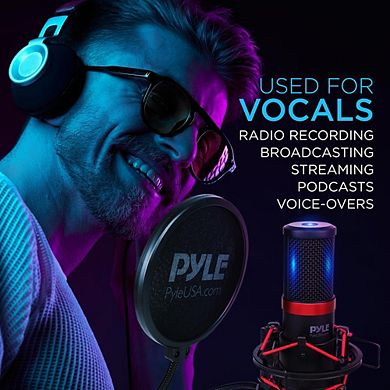 Pyle USB Computer Microphone Kit - Streaming & Recording Mic with Shock Mount Stand, Pop Filter