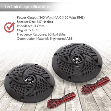 Pyle 6.5" Waterproof Marine Speakers 240 Watts Low-Profile Slim Style