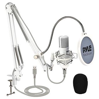 Pyle USB Podcast Microphone Kit - High-Resolution Condenser Mic with Boom Arm, Pop Filter