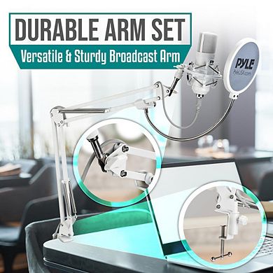 Pyle USB Podcast Microphone Kit - High-Resolution Condenser Mic with Boom Arm, Pop Filter