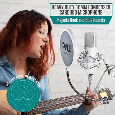 Pyle USB Podcast Microphone Kit - High-Resolution Condenser Mic with Boom Arm, Pop Filter