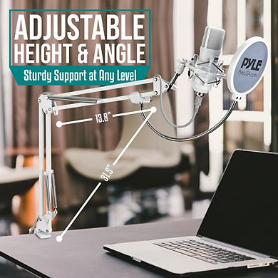 Pyle USB Podcast Microphone Kit - High-Resolution Condenser Mic with Boom Arm, Pop Filter