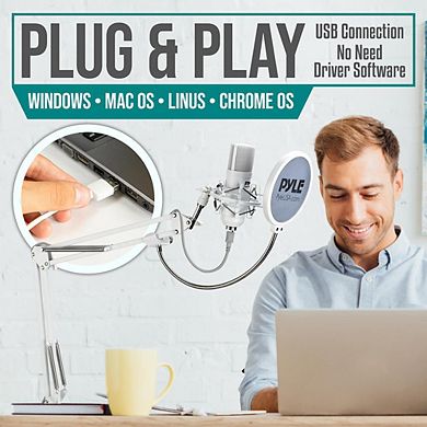Pyle USB Podcast Microphone Kit - High-Resolution Condenser Mic with Boom Arm, Pop Filter