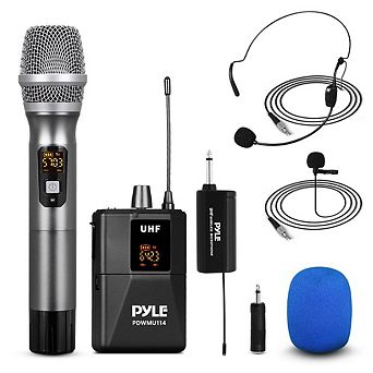 Pyle UHF Wireless Microphone Kit, Headset, Lavalier, Transmitter, Receiver, Karaoke