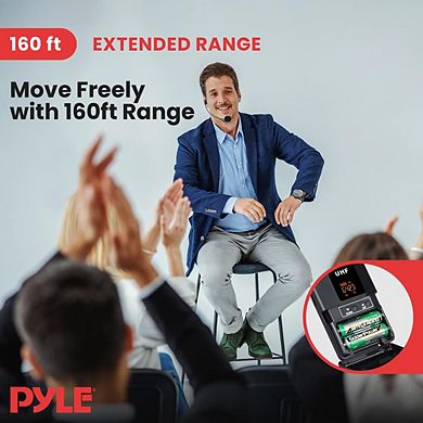 Pyle UHF Wireless Microphone Kit, Headset, Lavalier, Transmitter, Receiver, Karaoke