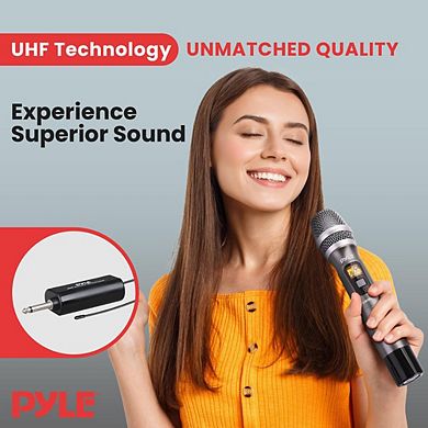 Pyle UHF Wireless Microphone Kit, Headset, Lavalier, Transmitter, Receiver, Karaoke