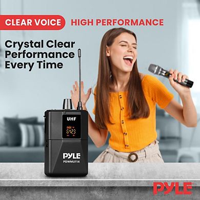 Pyle UHF Wireless Microphone Kit, Headset, Lavalier, Transmitter, Receiver, Karaoke