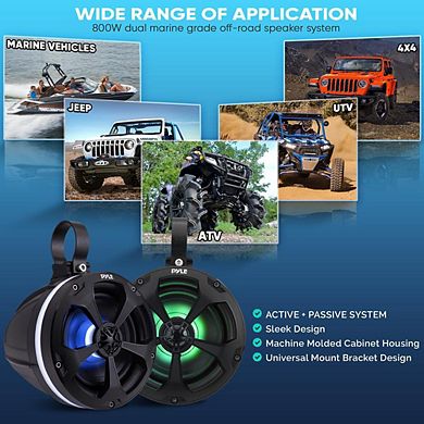 Pyle 5.25" Waterproof Bluetooth Off-Road Speakers with RGB Lights & Remote Control 1000 Watts