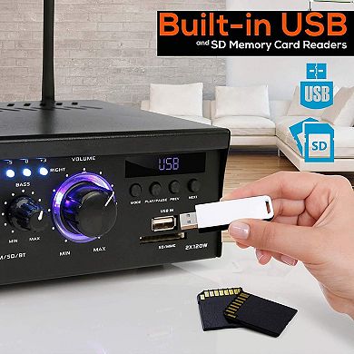 Wireless Bluetooth Home Stereo Amplifier - 2x120