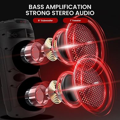 Pyle Outdoor Bluetooth Speakers, 300W High-Powered PA System, 8" Bluetooth Speaker with Microphone