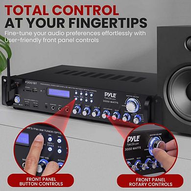 Pyle Bluetooth Home Theater Hybrid Amplifier, 3000W, MP3/USB/SD/FM, Rack Mount